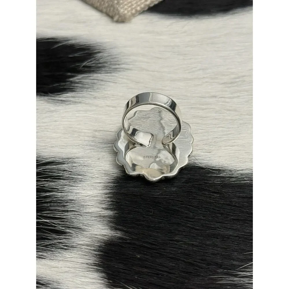 Native American Sterling Silver Mother Pearl Red Coral Multistone Cluster Ring